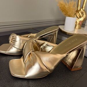 Open Edit Women Slide Sandal Shoes Gold Synthetic